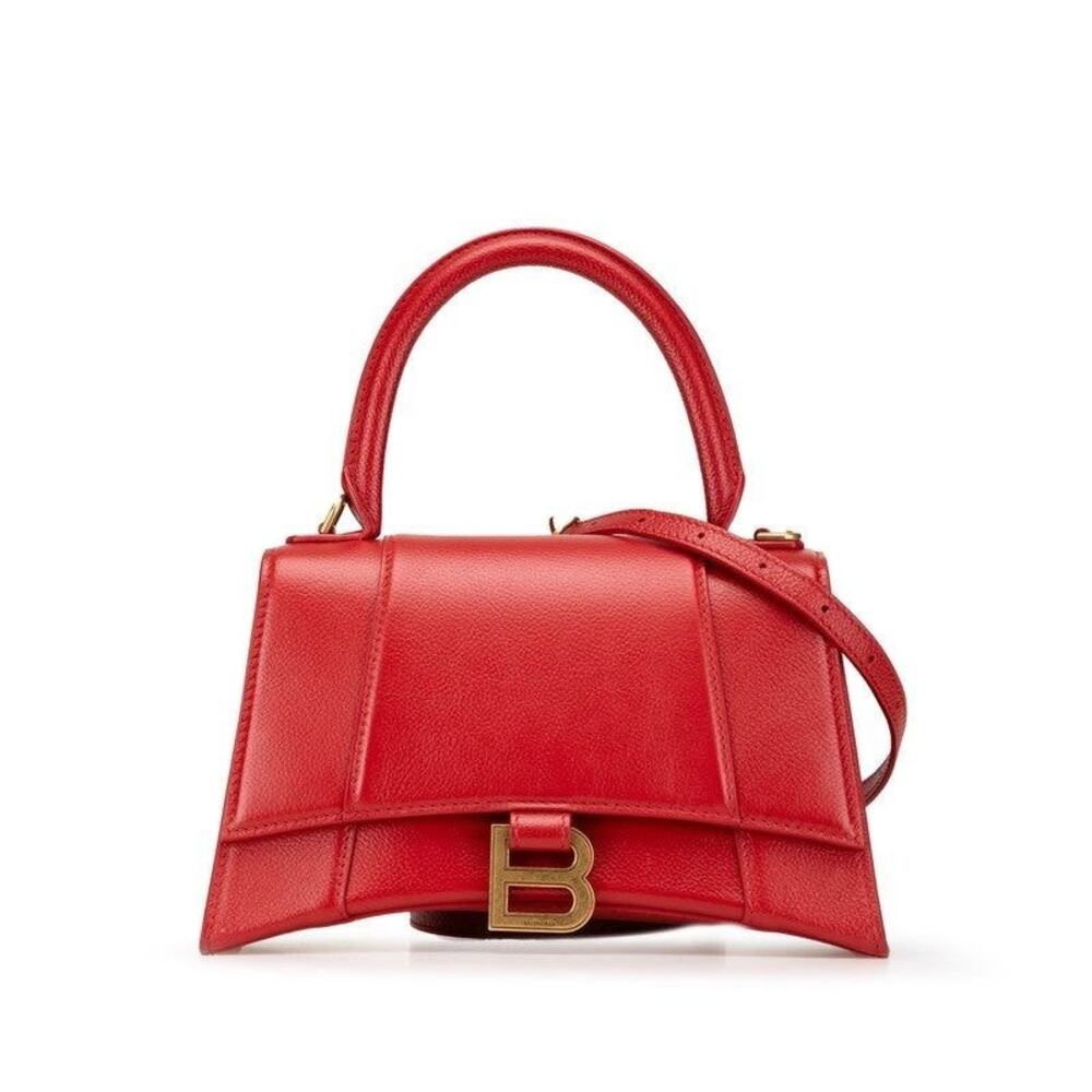 Balenciaga Hourglass Leather Shoulder Bag Red
